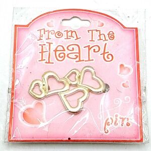 From The Heart Vintage Triple Interlocking Hearts Brooch Pin Gold Tone NOS Pin